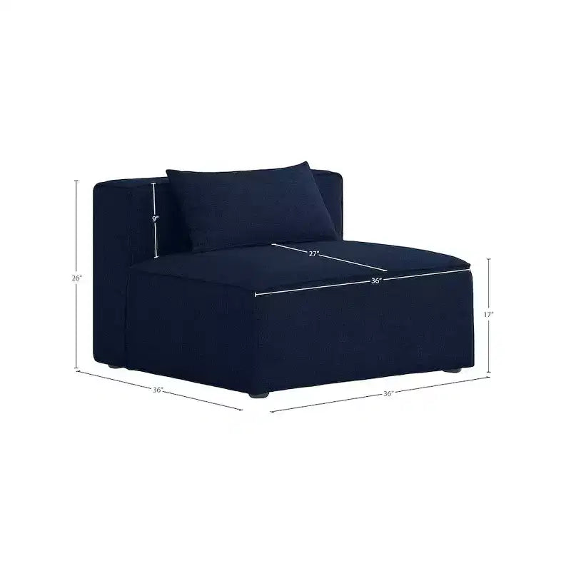 Meridian Furniture,Cube Navy Durable Linen Textured Armless Chair