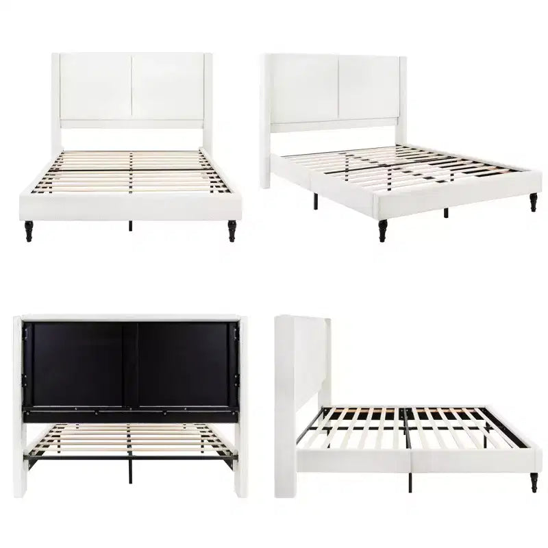 GDFStudio Winfred Boucle Upholstered Wood Bed with 55 Wingback Headboard