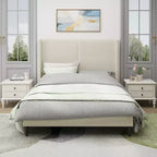 GDFStudio Winfred Boucle Upholstered Wood Bed with 55 Wingback Headboard