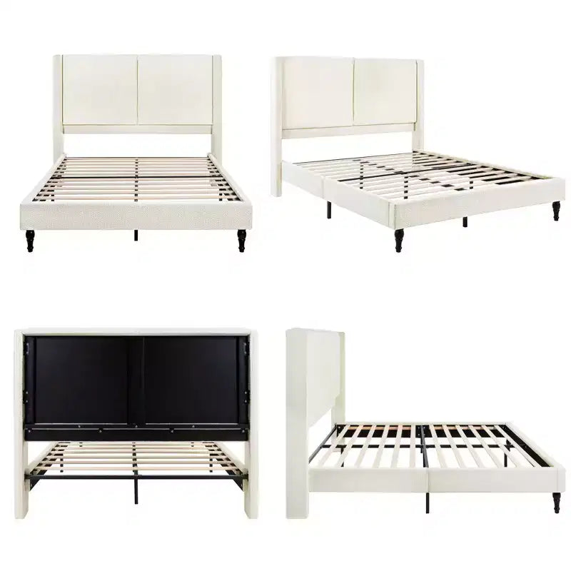 GDFStudio Winfred Boucle Upholstered Wood Bed with 55 Wingback Headboard