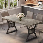 TROPOW 70.8 Inch Dining Table 4-6 Person, Kitchen Table with Heavy Duty Metal Legs, Farmhouse Wooden Dining Room Table, Living Room.Gray+ Black