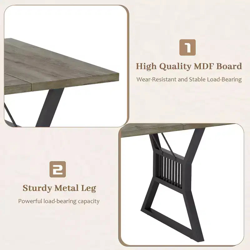 TROPOW 70.8 Inch Dining Table 4-6 Person, Kitchen Table with Heavy Duty Metal Legs, Farmhouse Wooden Dining Room Table, Living Room.Gray+ Black