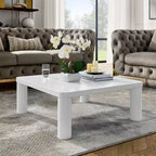 Modern Square Coffee Table with Rounded Corners, MDF Cream White Coffee Table, Easy to Assemble Living Room Center Table,Sturdy Sofa Table for Home