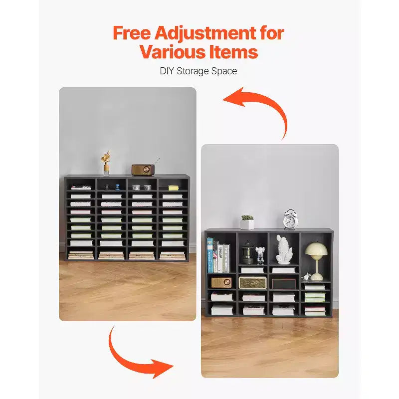 VEVOR Literature Organizer, 36 Compartments Office Mailbox with Adjustable Shelves, Wooden Mailbox Sorter Medium Density Fiberboard, Grey