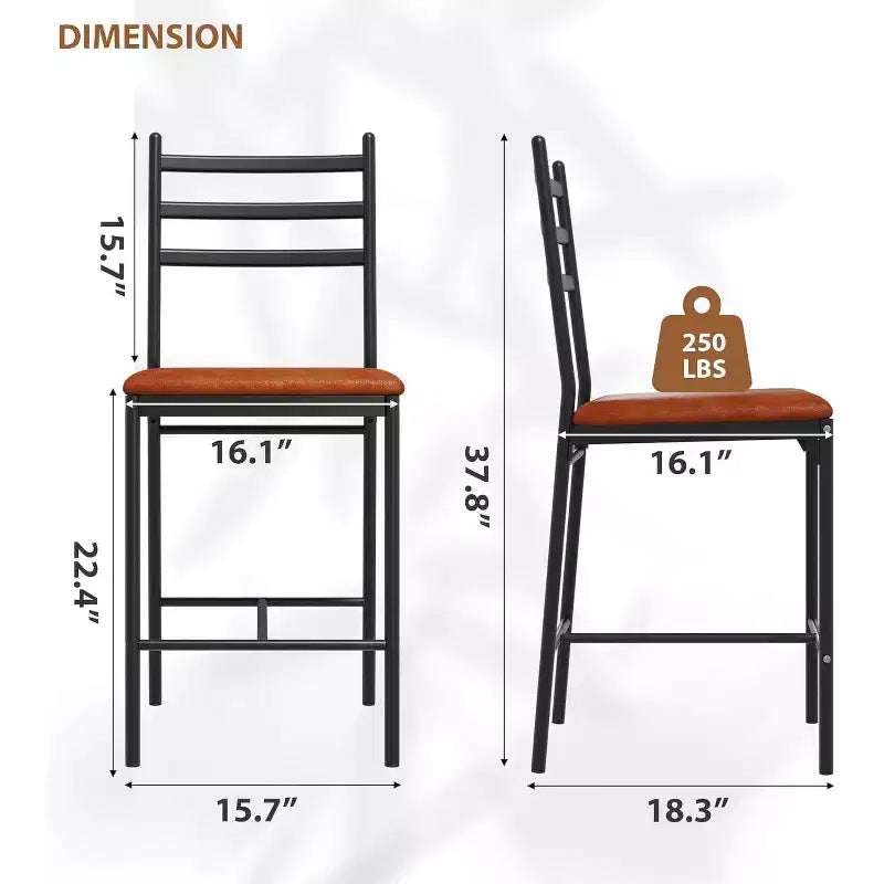 Modern Bar Stools with Backrest, Counter Height Bar Chairs with Footrest, Upholstered Metal Barstools for Kitchen Island, Dining Room