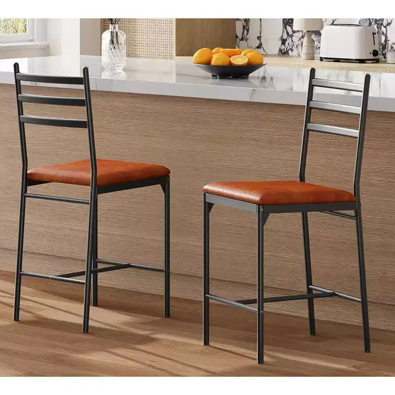 Modern Bar Stools with Backrest, Counter Height Bar Chairs with Footrest, Upholstered Metal Barstools for Kitchen Island, Dining Room