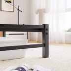 MAYEERTY Queen Bed Frame Metal Wooden Headboard Charger Shelf Quiet No Box Spring Rustic Brown
