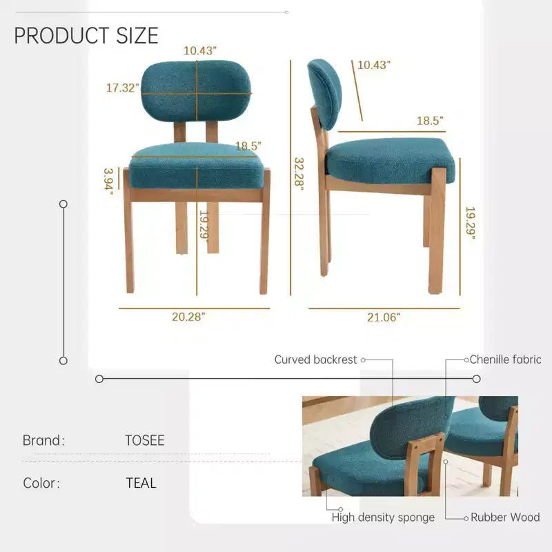 PexFix Wooden Dining Chairs Set of 2 Modern Fabric Upholstered Dining Room Chair Kitchen Chairs Farmhouse Dinner Chair for Kitchen Dining Room Teal