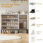 Coolmee Shoe Cabinet with 3 Rattan Doors, 7-Tier Freestanding Shoe Storage Organizer with Adjustable Shelves for Entryway, Hallway, Living Room