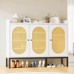 Coolmee Shoe Cabinet with 3 Rattan Doors, 7-Tier Freestanding Shoe Storage Organizer with Adjustable Shelves for Entryway, Hallway, Living Room