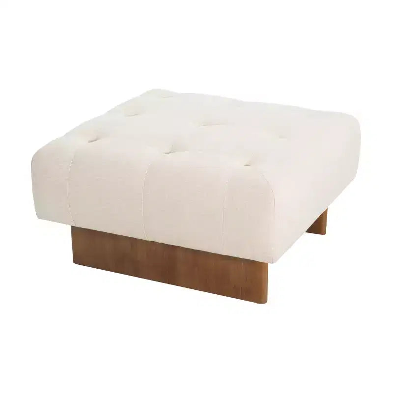 Christopher Knight Home Joren Modern Rubberwood Linen Upholstered Tufted Square Ottoman