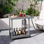 Utility Service Cart with Wheels and Lipped Shelves, 2-Shelf Outdoor Prep Cart for Home, Office, Patio Grilling, Backyard BBQ, 500lbs Capacity