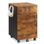 DEXYLLO Caisson de bureau roulant à 3 tiroirs avec serrure, meuble de rangement en bois sous le bureau pour la maison ou le bureau, convient aux documents de format Lettre/Légal/A4