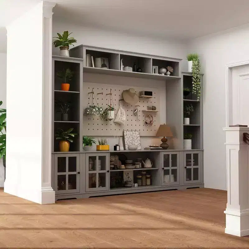 Famapy Entryway Mudroom Cabinet,Farmhouse Hallway Storage Wall Unit,Display Cabinet,Adjustable Shelves,Kitchen Pantry Organizer for Wine&Spices