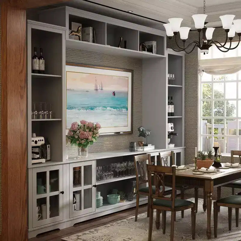 Famapy Entryway Mudroom Cabinet,Farmhouse Hallway Storage Wall Unit,Display Cabinet,Adjustable Shelves,Kitchen Pantry Organizer for Wine&Spices