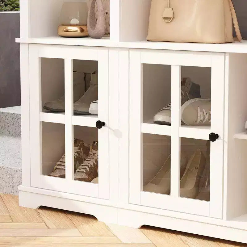 Famapy Entryway Mudroom Cabinet,Farmhouse Hallway Storage Wall Unit,Display Cabinet,Adjustable Shelves,Kitchen Pantry Organizer for Wine&Spices