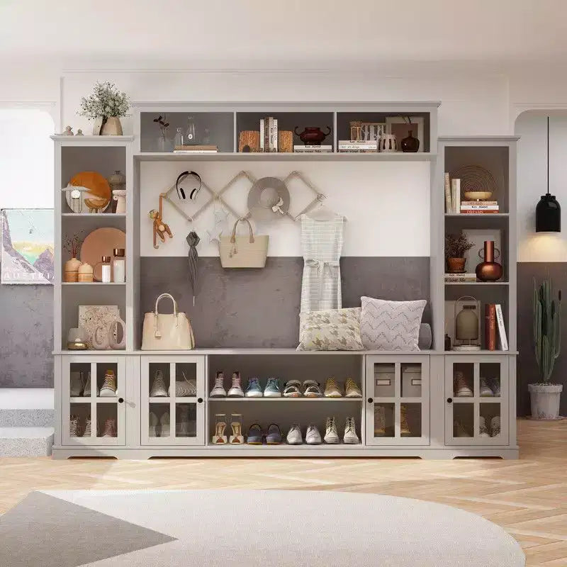 Famapy Entryway Mudroom Cabinet,Farmhouse Hallway Storage Wall Unit,Display Cabinet,Adjustable Shelves,Kitchen Pantry Organizer for Wine&Spices