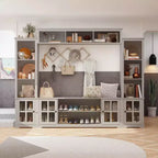 Famapy Entryway Mudroom Cabinet,Farmhouse Hallway Storage Wall Unit,Display Cabinet,Adjustable Shelves,Kitchen Pantry Organizer for Wine&Spices