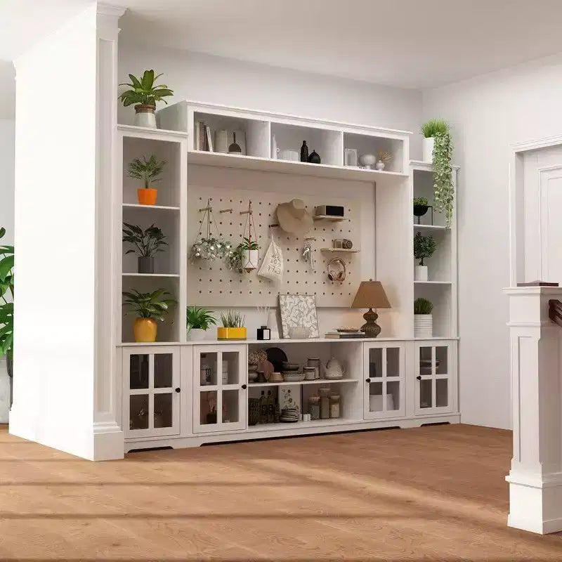 Famapy Entryway Mudroom Cabinet,Farmhouse Hallway Storage Wall Unit,Display Cabinet,Adjustable Shelves,Kitchen Pantry Organizer for Wine&Spices