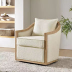 Gordon Farmhouse Rattan Solid Wood Armchair with Solid Wood Edging|ART OF LIVING DESIGNS-IVORY