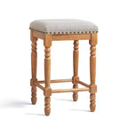 Subrtex 26.6Counter & Bar Solid Wood Backless Stool, Linen Upholstered with Nailhead Trim, Rustic Solid Wood Frame for Kitchen & Home Bar (Set of 2)