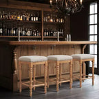 Subrtex 26.6Counter & Bar Solid Wood Backless Stool, Linen Upholstered with Nailhead Trim, Rustic Solid Wood Frame for Kitchen & Home Bar (Set of 2)