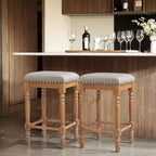 Subrtex 26.6Counter & Bar Solid Wood Backless Stool, Linen Upholstered with Nailhead Trim, Rustic Solid Wood Frame for Kitchen & Home Bar (Set of 2)