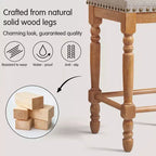 Subrtex 26.6Counter & Bar Solid Wood Backless Stool, Linen Upholstered with Nailhead Trim, Rustic Solid Wood Frame for Kitchen & Home Bar (Set of 2)