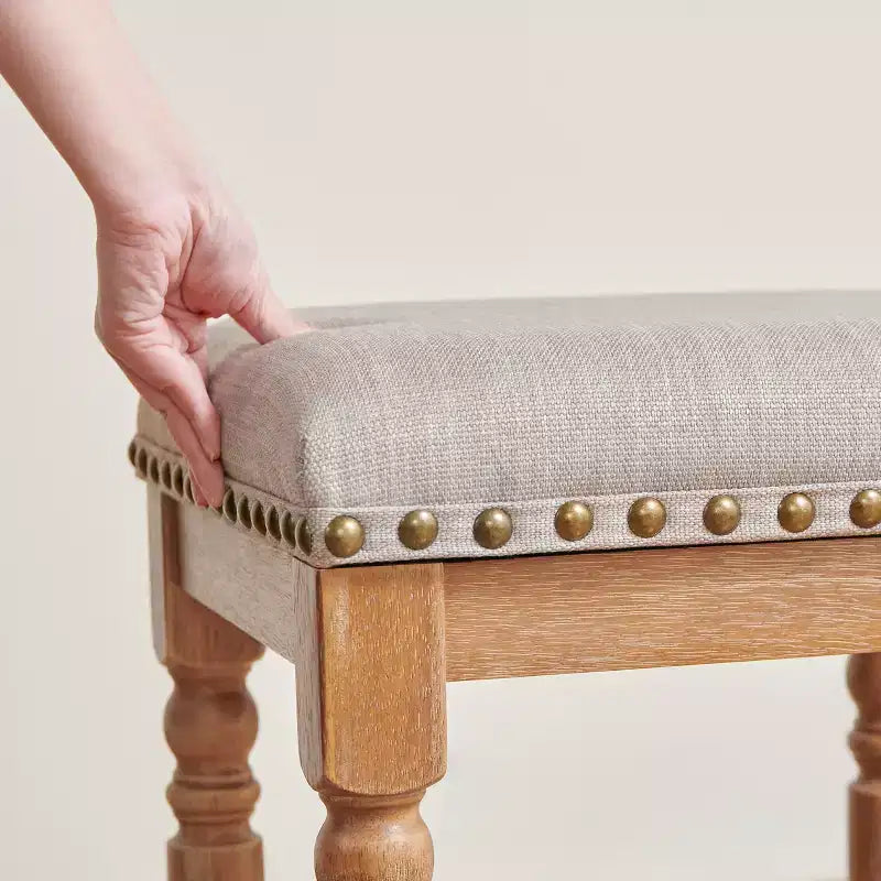 Subrtex 26.6Counter & Bar Solid Wood Backless Stool, Linen Upholstered with Nailhead Trim, Rustic Solid Wood Frame for Kitchen & Home Bar (Set of 2)