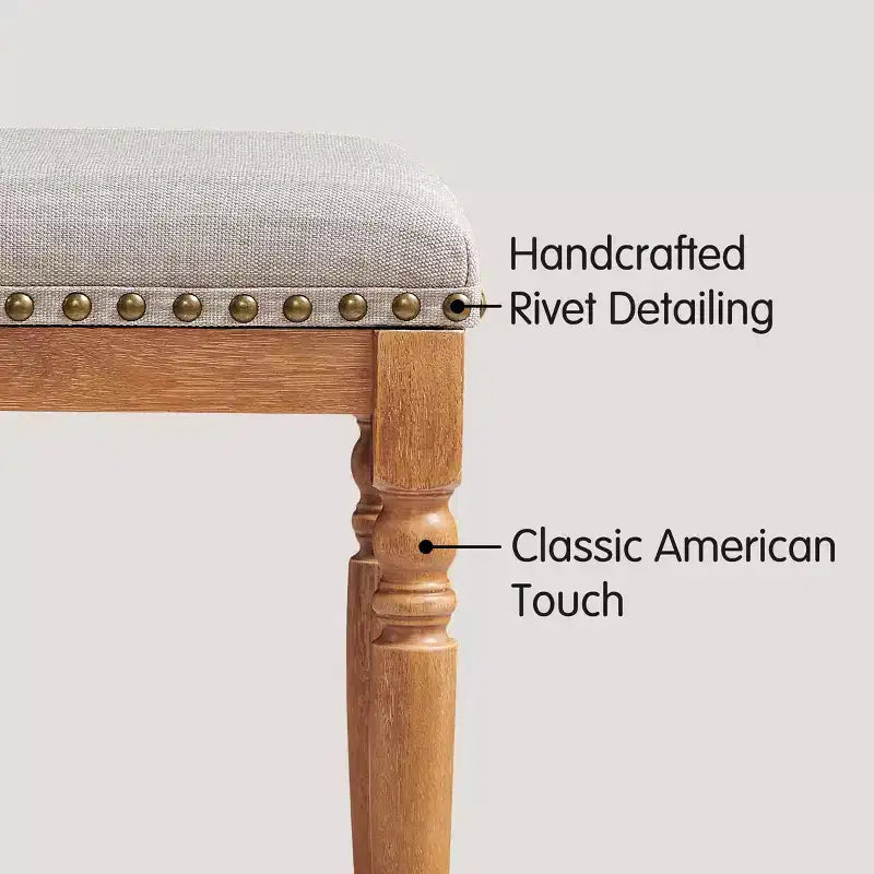Subrtex 26.6Counter & Bar Solid Wood Backless Stool, Linen Upholstered with Nailhead Trim, Rustic Solid Wood Frame for Kitchen & Home Bar (Set of 2)