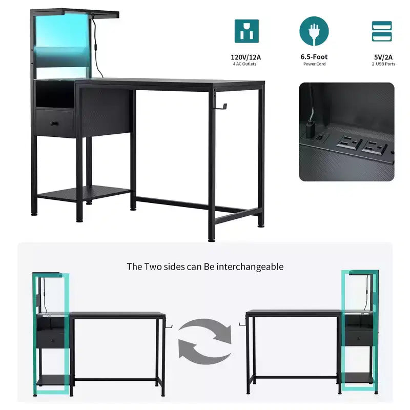 Okak Rustic Home Office Computer Desk with Storage Shelves & Drawer/Cabinet,Multifunctional Study Writing Desk with for Study,Office,Studio