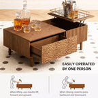 Modern Fluted Lift-Top Coffee Table with Hidden Storage & Artisan-Textured Drawers - Walnut Gaoyangjiaju