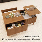 Modern Fluted Lift-Top Coffee Table with Hidden Storage & Artisan-Textured Drawers - Walnut Gaoyangjiaju