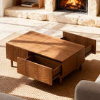 Modern Fluted Lift-Top Coffee Table with Hidden Storage & Artisan-Textured Drawers - Walnut Gaoyangjiaju