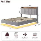 COZONY Safe Floating Bed Frame, LED Lights & Charging Station, Upholstered Headboard, Wood Slats