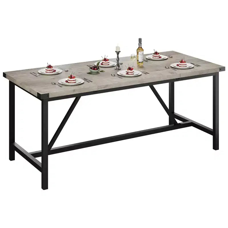 Dining Table for 6-8,70.87 Heavy Duty Kitchen Table,Farmhouse Rectangular Dining Room Table with Strong Metal Legs,for Big Family,Apartment,Dinette