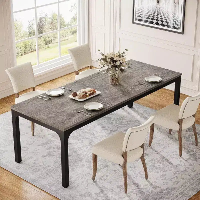 Okak Farmhouse Wood Large Collaborative Desk Rectangle Dining Table,Long Modern Kitchen Dinner Table for Dining Room,Breakfast Nook
