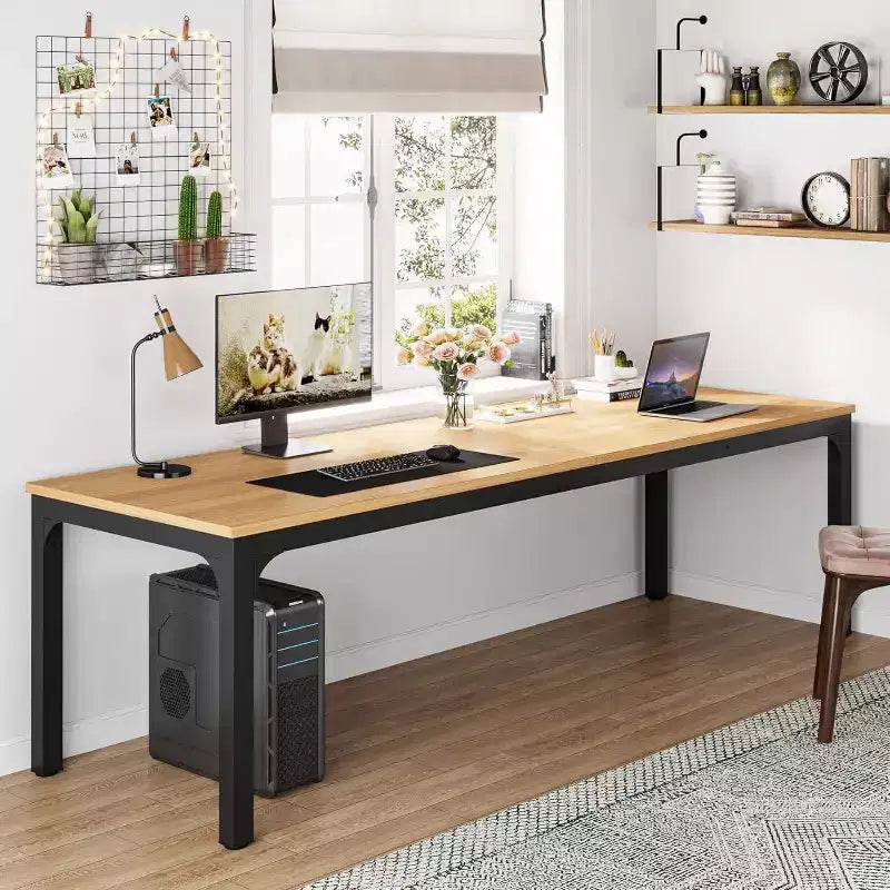 Okak Farmhouse Wood Large Collaborative Desk Rectangle Dining Table,Long Modern Kitchen Dinner Table for Dining Room,Breakfast Nook