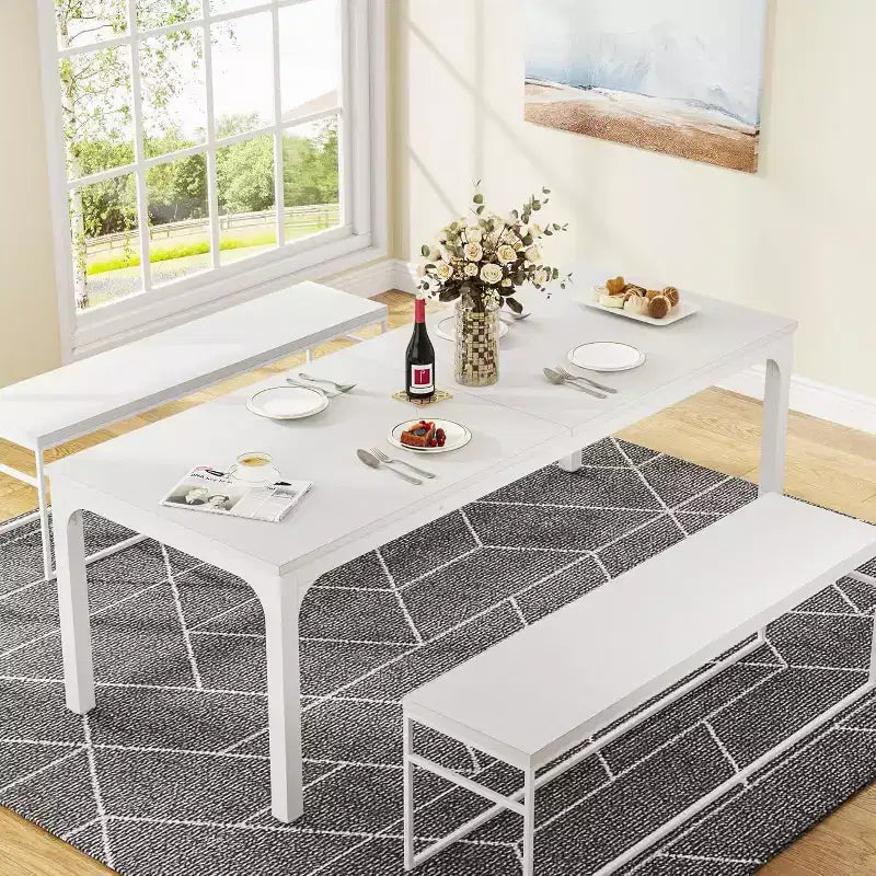 Okak Farmhouse Wood Large Collaborative Desk Rectangle Dining Table,Long Modern Kitchen Dinner Table for Dining Room,Breakfast Nook