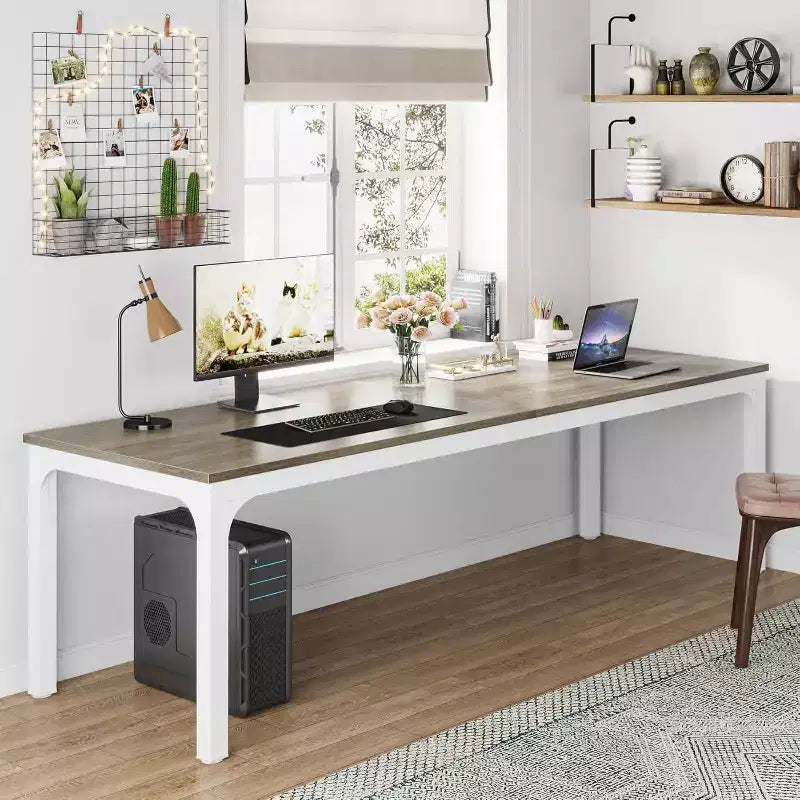 Okak Farmhouse Wood Large Collaborative Desk Rectangle Dining Table,Long Modern Kitchen Dinner Table for Dining Room,Breakfast Nook
