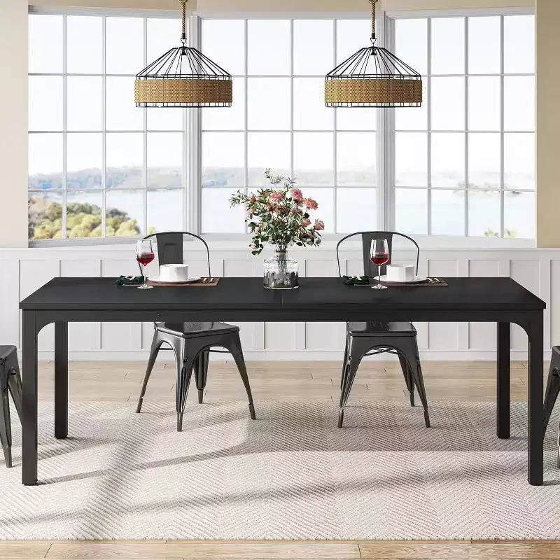 Okak Farmhouse Wood Large Collaborative Desk Rectangle Dining Table,Long Modern Kitchen Dinner Table for Dining Room,Breakfast Nook