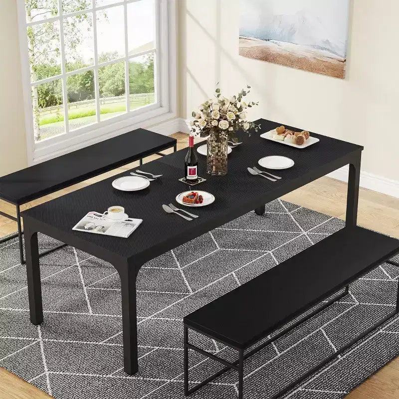 Okak Farmhouse Wood Large Collaborative Desk Rectangle Dining Table,Long Modern Kitchen Dinner Table for Dining Room,Breakfast Nook