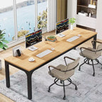 Okak Farmhouse Wood Large Collaborative Desk Rectangle Dining Table,Long Modern Kitchen Dinner Table for Dining Room,Breakfast Nook