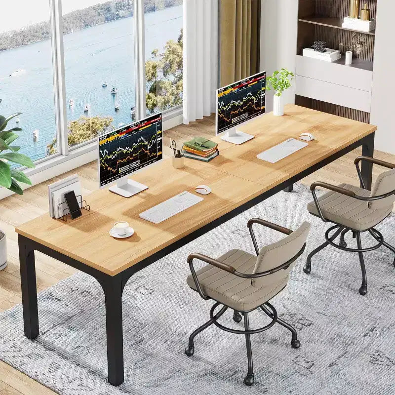 Okak Farmhouse Wood Large Collaborative Desk Rectangle Dining Table,Long Modern Kitchen Dinner Table for Dining Room,Breakfast Nook