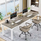 Okak Farmhouse Wood Large Collaborative Desk Rectangle Dining Table,Long Modern Kitchen Dinner Table for Dining Room,Breakfast Nook