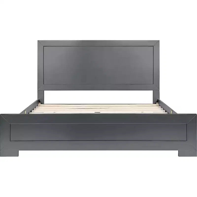 HomeRoots Gray Inlaid Panels Wood Queen Bed Frame