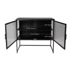 Modern Storage Cabinet with Glass Door Metal Frame Double Layer Freestanding Sideboard Suitable for Living Room Kitchen Black