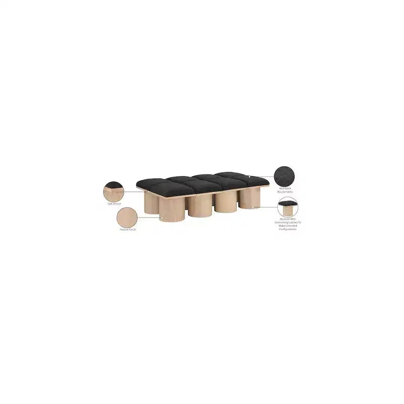 Meridian Furniture,Pavilion Black Boucle Fabric Bench