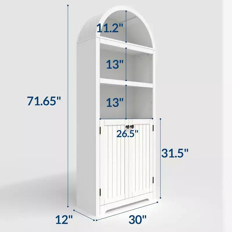 72'' Tall Arched Cabinet, 5 Tier Arched Bookshelf with Double Doors & Adjustable Shelf, Wooden Bookcase with Storage for Home Office