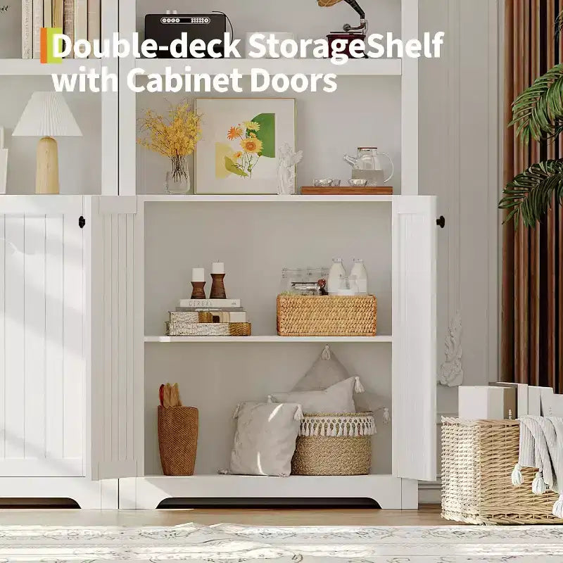 72'' Tall Arched Cabinet, 5 Tier Arched Bookshelf with Double Doors & Adjustable Shelf, Wooden Bookcase with Storage for Home Office
